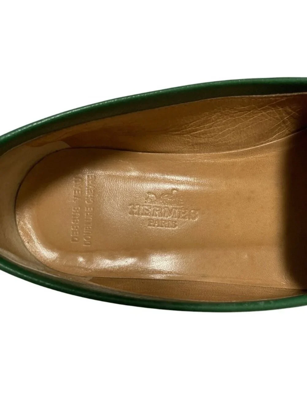 Hermes Logo Leather Loafers Shoes Green